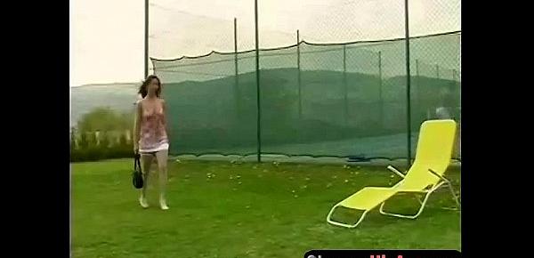  Kinky brunette fucked tennis player by the court